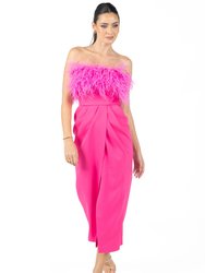 Clarissa Feather Midi Dress - Pink
