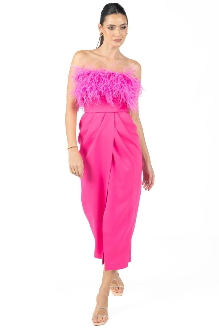 Clarissa Feather Midi Dress - Pink