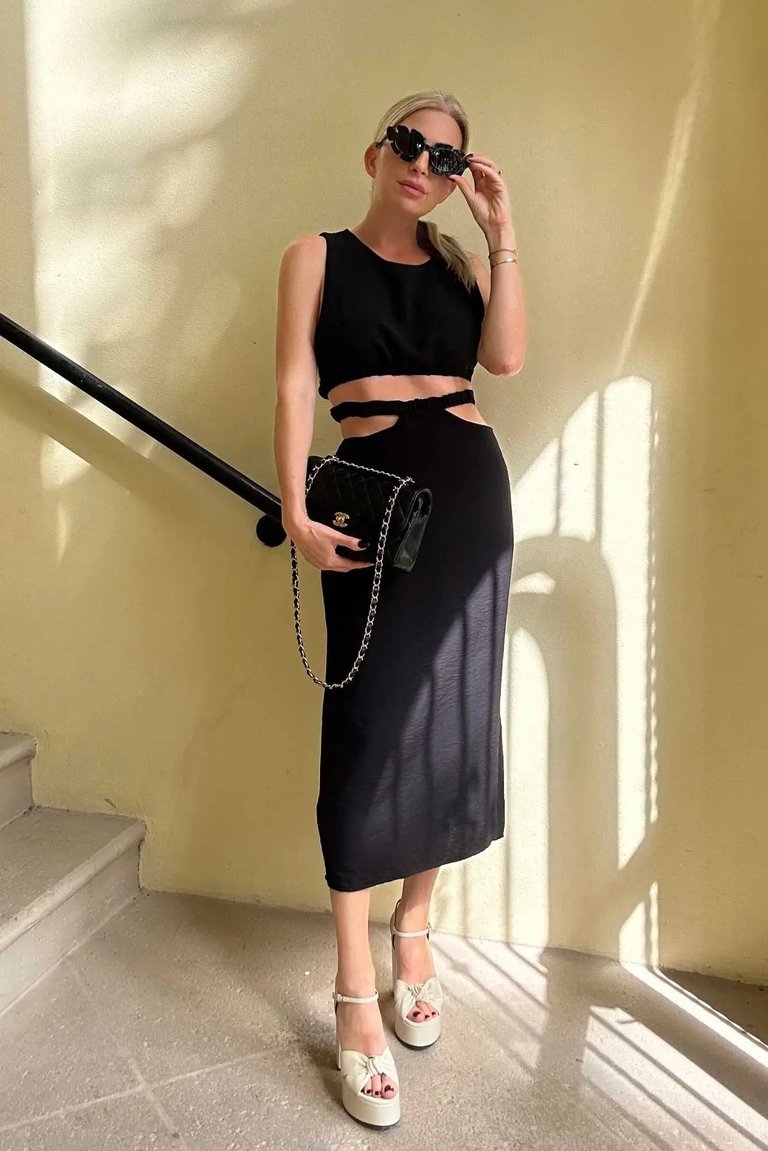 Cleo Midi Skirt Set- Black