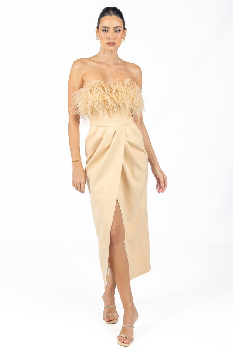 Diane Midi Feather Dress - Beige