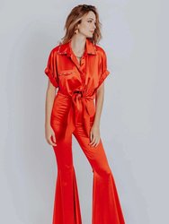 Ingrid High Waisted Flare Pants - Red