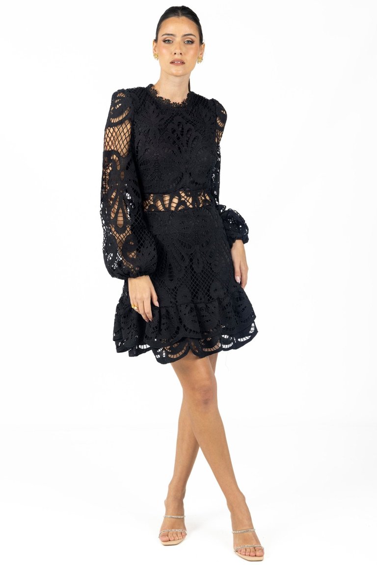 Miranda Black Lace Mini Dress - Black