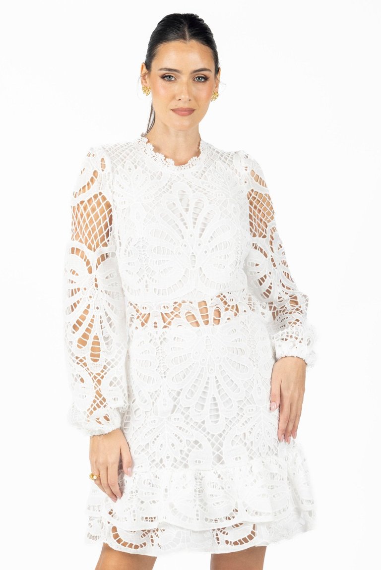Miranda White Lace Mini Dress - White