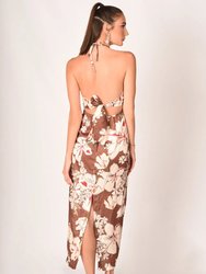 Paola Floral Satin Silk Backless Midi Dress