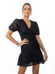 Pia Short Women's Dress In Black Lace - Black