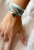 Sage Hand Printed Silk Twill Bracelet Sterling Silver Gold Plated Enamel Love Charm