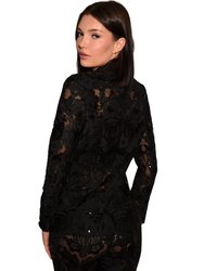 Sara Black Lace Floral Long Sleeve Blazer