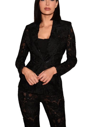 Akalia Sara Black Lace Floral Long Sleeve Blazer product