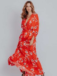 Scarlett Floral Print Maxi Dress - Orange