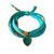 Turquoise Hand Printed Silk Twill Bracelet Sterling Silver Gold Plated Enamel Love Charm - Turquoise