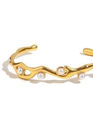 Waterproof Diane 18K Gold Plated Stainless Steel Pearl Bracelet