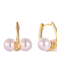 Waterproof Gold-Plated Pearl Hoop Earring - Gold