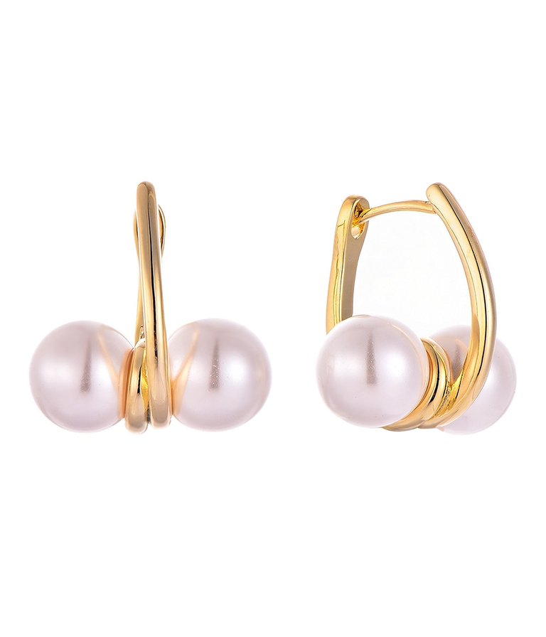 Waterproof Gold-Plated Pearl Hoop Earring - Gold