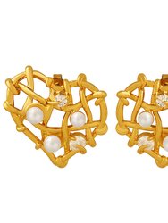 Waterproof Road To Heart Pearl Earrings - Gold