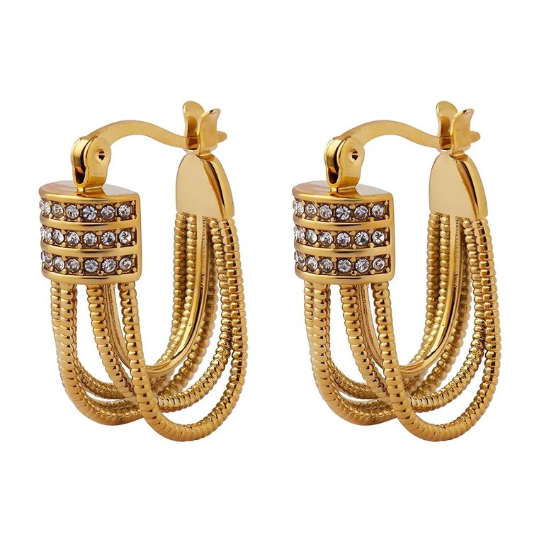 Waterproof Road To Sparkles 18k Gold Plated Cubic Zirconia Women's Earrings - Gold
