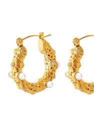 Waterproof Show Me Pearls Hoop Earrings - Gold