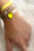 Yellow Hand Printed Silk Twill Bracelet Sterling Silver Gold Plated Enamel Love Charm