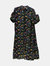 Akira Naka Women's Black Multicolored Short Sleeved Polyester Maxi Dress  - Black multicolored