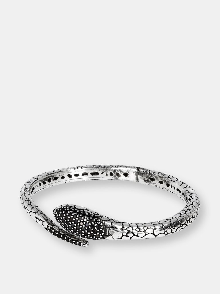 Bangle Snake with Black Spinel - Rhodium