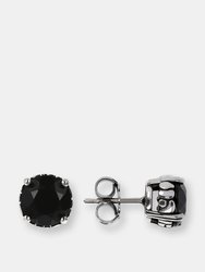 Black Spinel Button Earrings - Rhodium