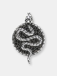 Black Spinel Snake And Pavé Pendant - Rhodium