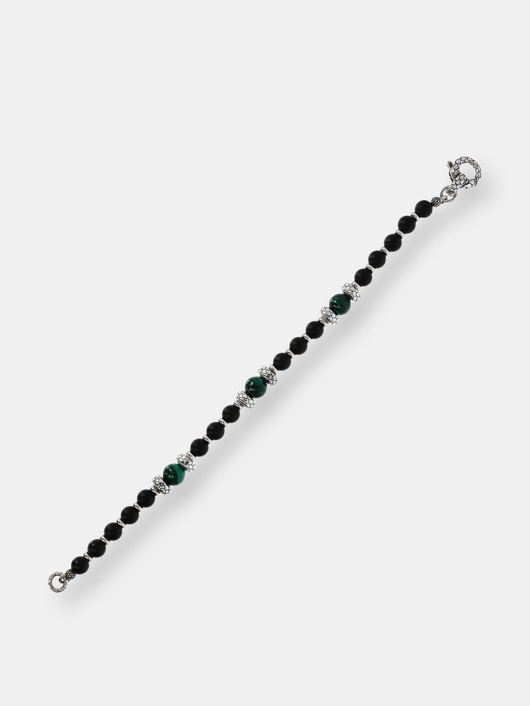Bracelet Made Of Black Spinel And Malachite 8.25" Length