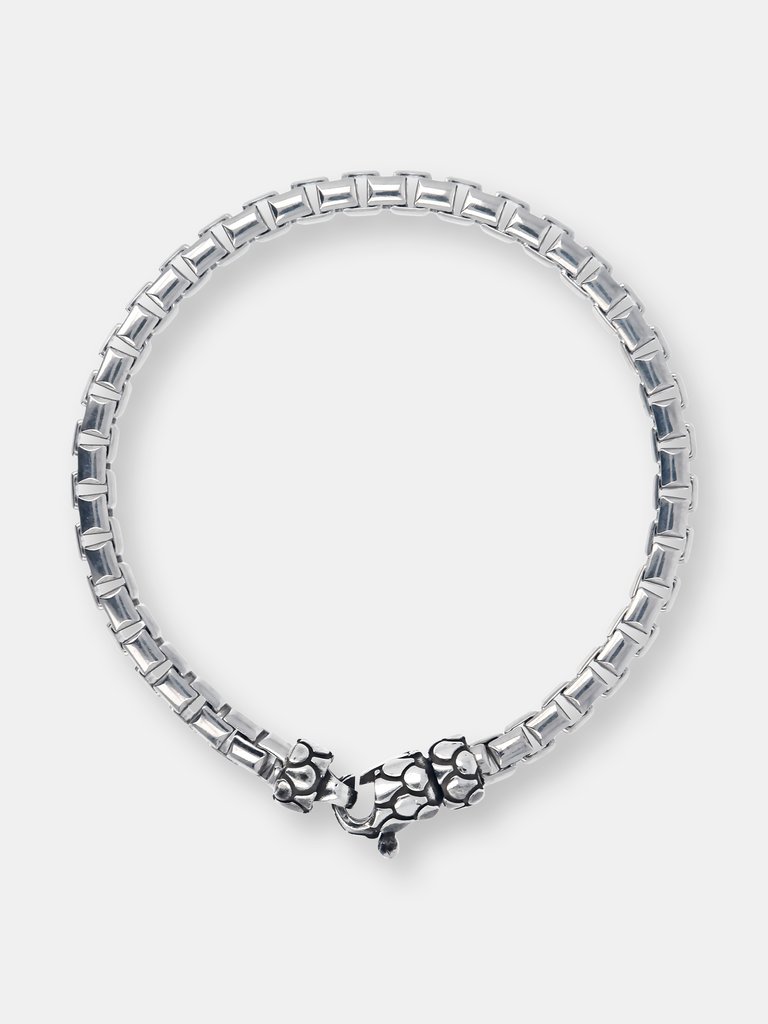 Bracelet with Box Chain and Texture Closure - Silver Plated - Rhodium