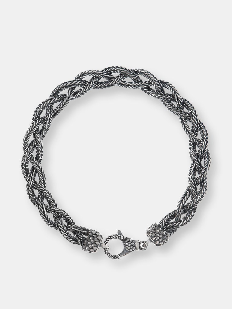Bracelet With Braid And Texture Closure - Silver