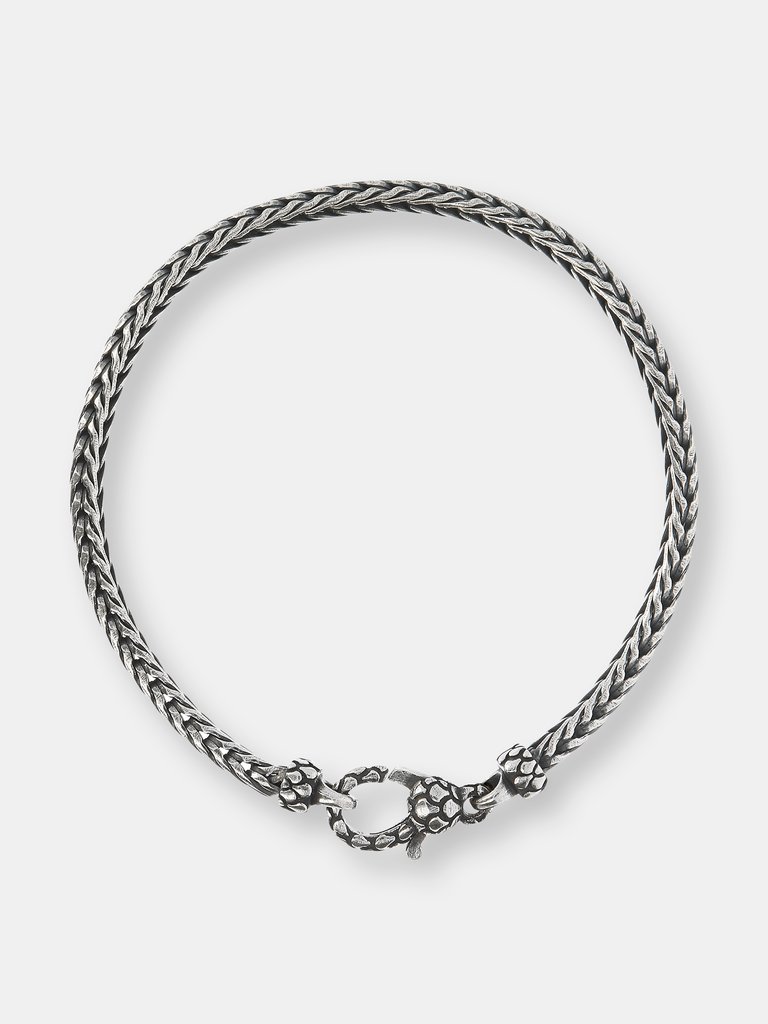 Bracelet With Foxtail Chain And Texture Closure 8.25" Length - Rhodium