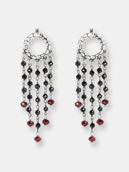 Chandelier Earrings with Black Spinel and Garnet - Silver