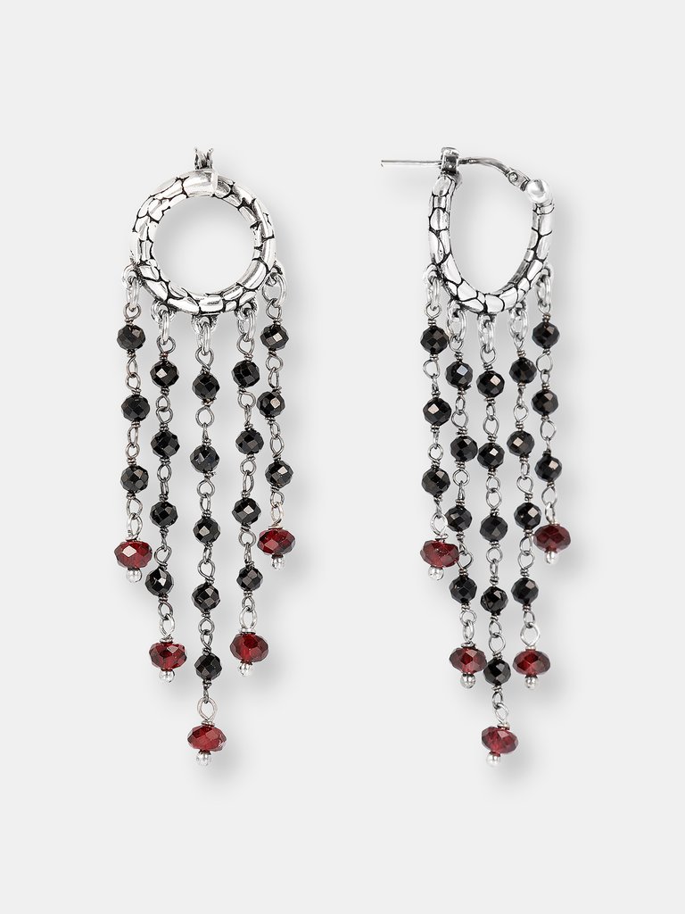 Chandelier Earrings with Black Spinel and Garnet