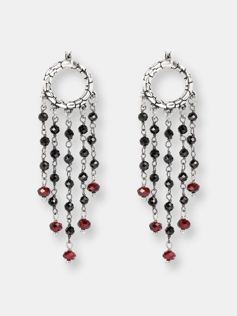 Chandelier Earrings with Black Spinel and Garnet - Silver
