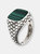 Chevalier Ring with Square Stone and Mermaid Texture - Green
