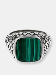 Chevalier Ring with Square Stone and Mermaid Texture