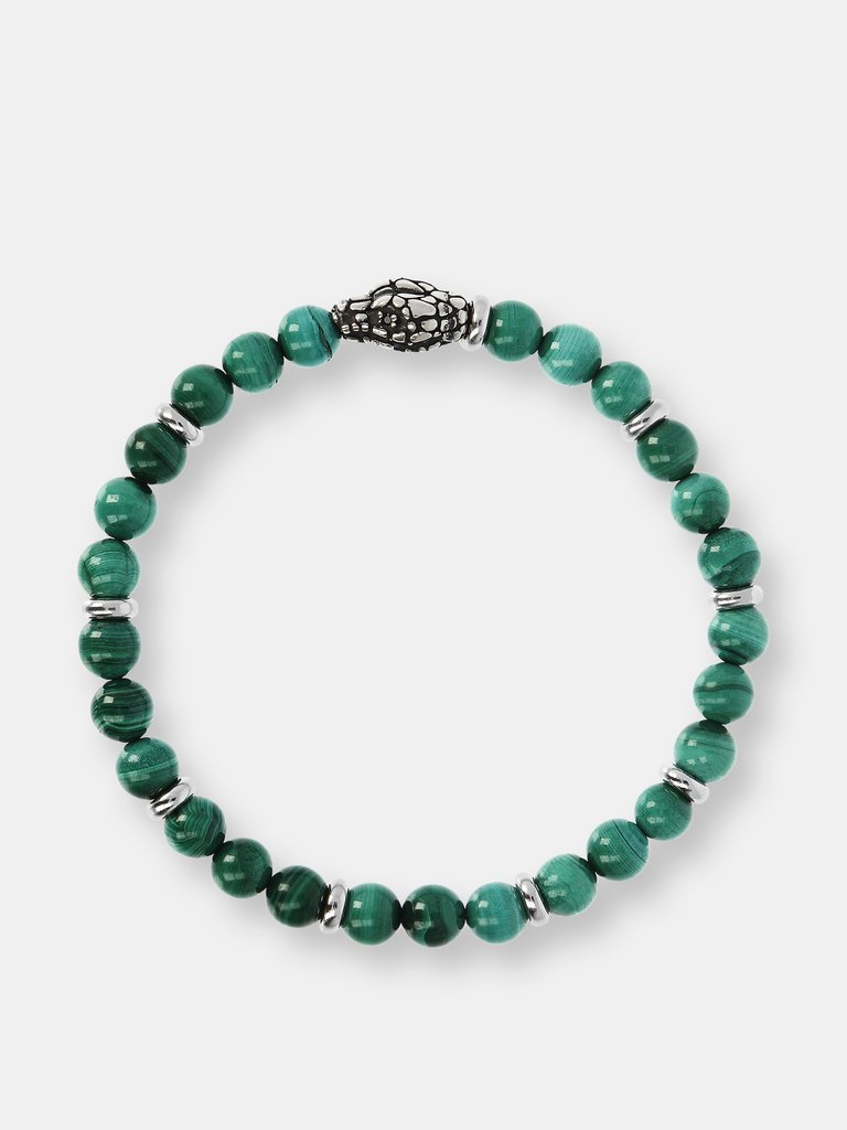 Elastic Bracelet With Stones And Snake Head - Malachite