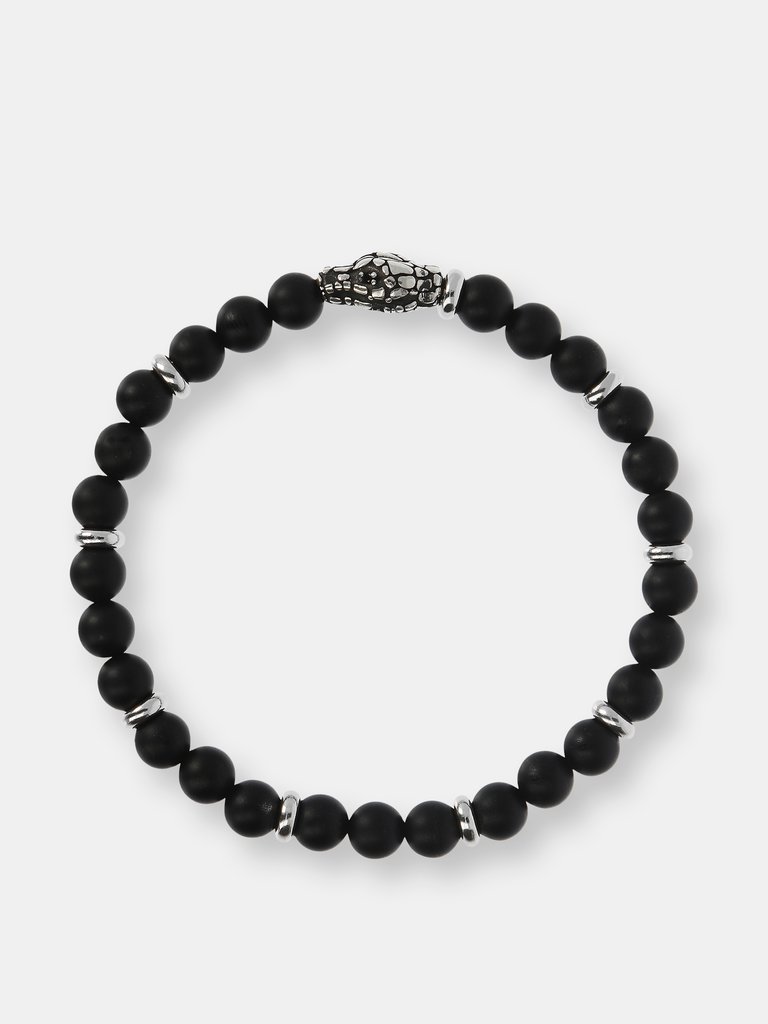 Elastic Bracelet with Stones and Snake Head - Black Onyx Matt