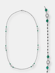 Green Onyx and Black Spinel Necklace - Rhodium