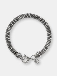 Korean Chain Bracelet with Texture Closure - Rhodium