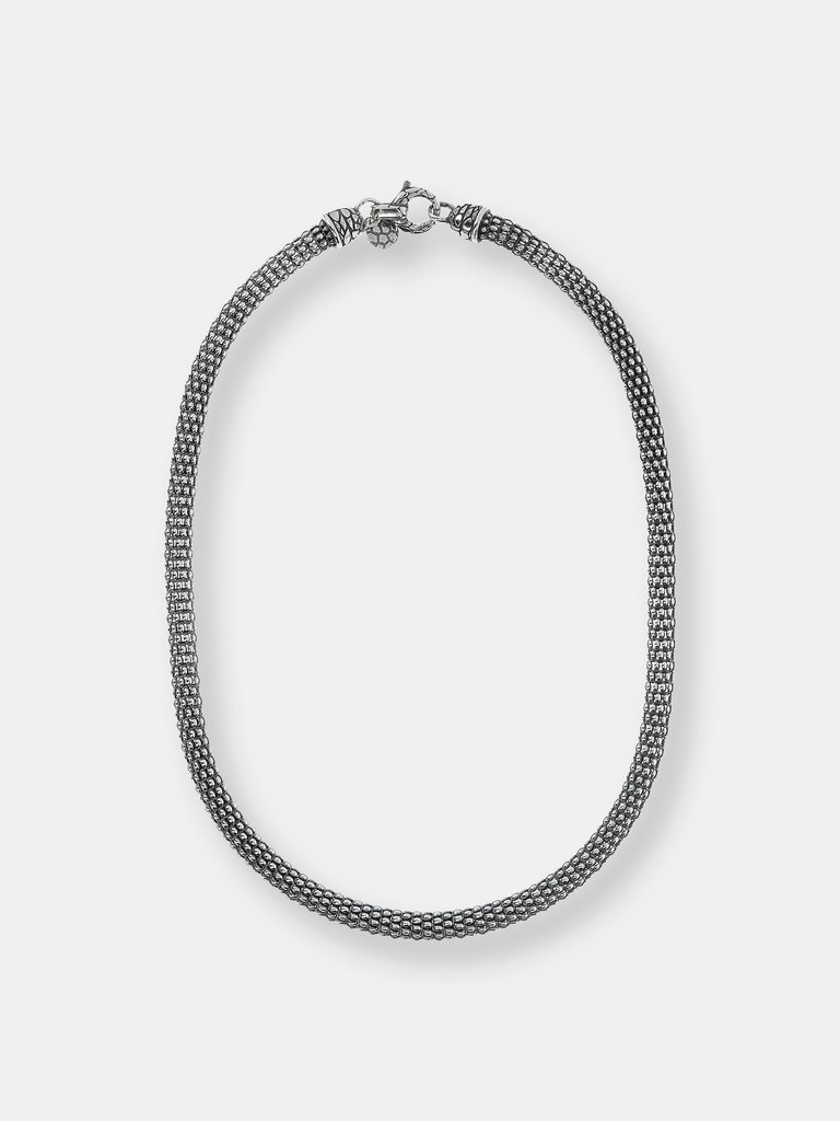 Necklace With Korean Chain And Texture Closure - Silver