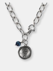 Necklace With Stone Pendant And Texture Chain - Silver