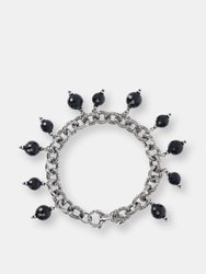 Silver Bracelet with Black Spinel Charm - Rhodium