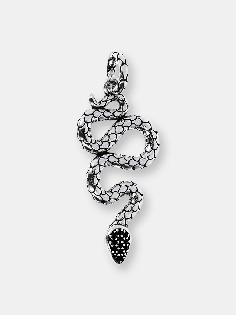 Snake Pendant with Black Spinel - RHODIUM