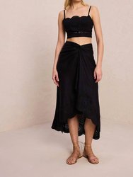 Heather Linen Eyelet Skirt In Black - Black