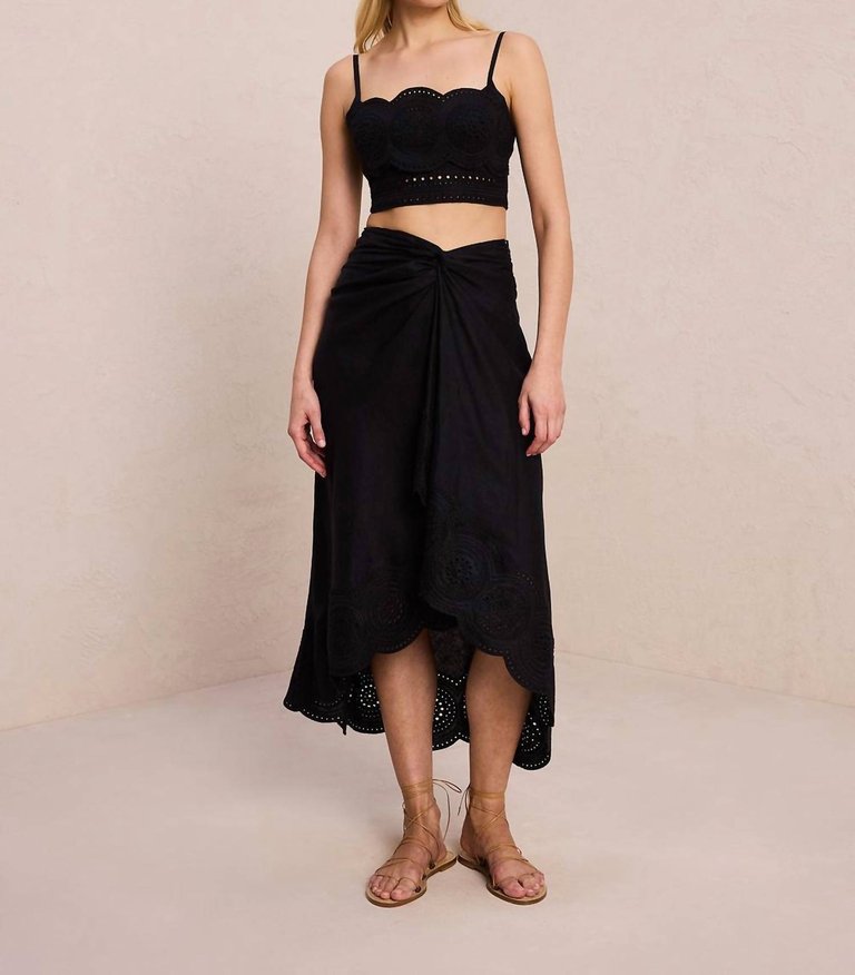 Heather Linen Eyelet Skirt In Black - Black