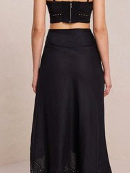 Heather Linen Eyelet Skirt In Black