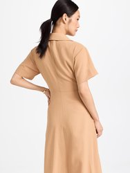 Women Florence Raffia Tan Insert Pleated Skirt Midi Dress