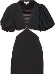 Women Hazel Shimmer Puff Sleeve Cut Out Mini Sheath Dress Black - Black