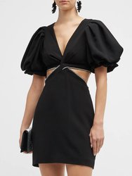 Women Hazel Shimmer Puff Sleeve Cut Out Mini Sheath Dress Black
