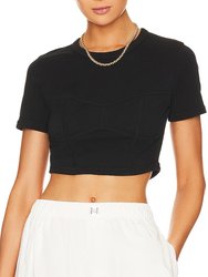 Women Wren Tee Black Short Sleeve Crew Neck Cotton Cropped Top - Black