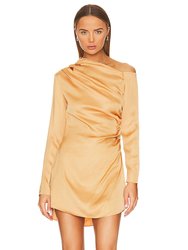 Women's Jamie Tawny Gold Side Ruched Long Sleeve Mini Dress - Gold